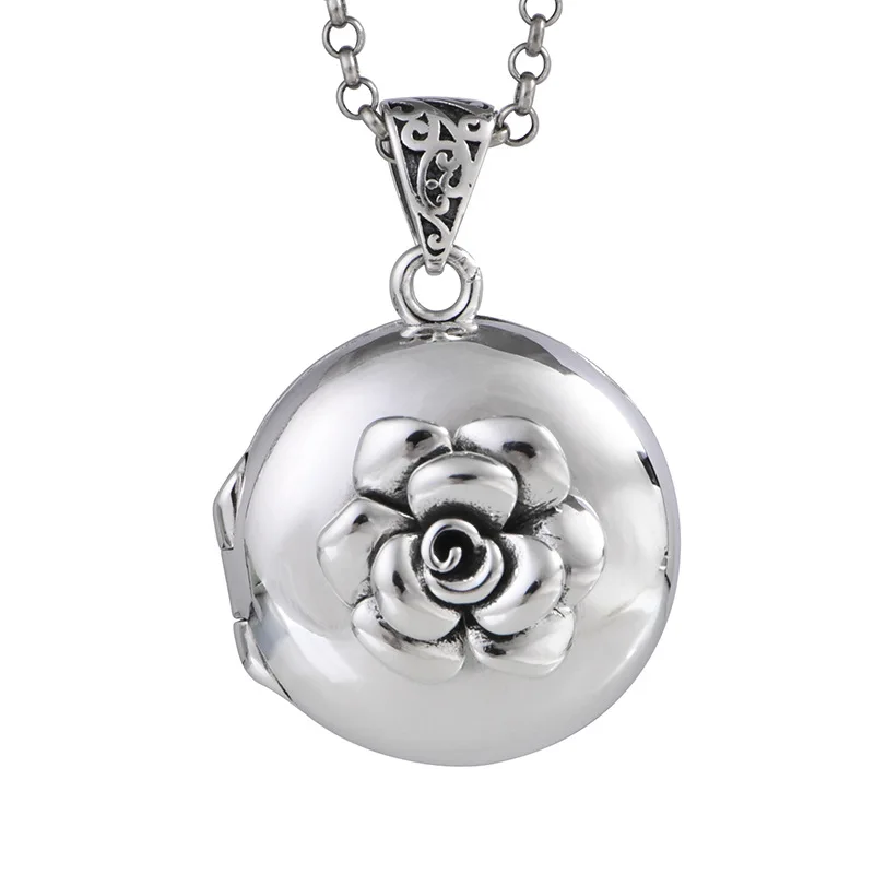 BOCAI New S925 Sterling Silver Vintage Personality Polished Rose Round Gawu Box Pendant Ladies' Selected Gift