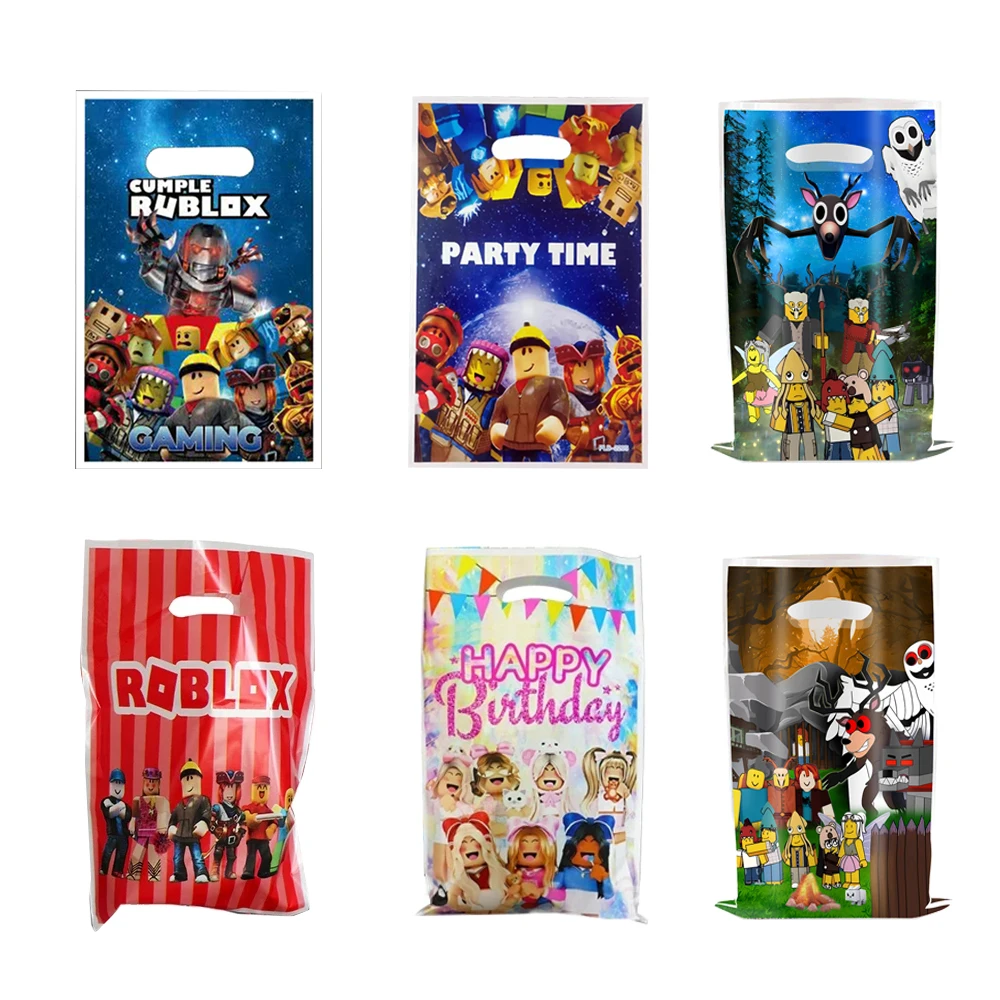 

10Pcs Roblox Game Decoration Kid Cartoon Candy Themed Eco Tote Bags Birthday Party Hand Gift Bag Packaging Plastic Shopping Bag