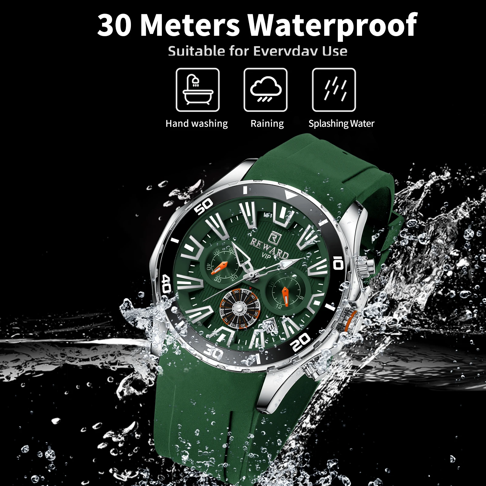 REWARD VIP New Design Watches for Men Fashion Quartz Wrist Watches Waterproof Chronograph Luminous Sport Wristwatch