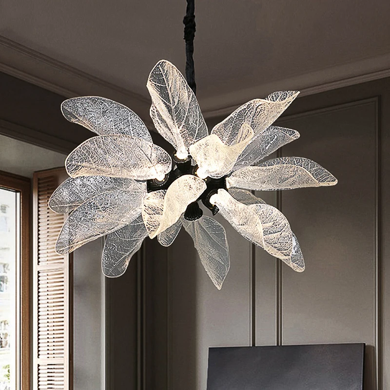 

Led Balck Chandelier For Living Room Creative Design Home Decor Indoor Lighting Luxury Hanging Lamp Kitchen Leaf Acrylic Lustre