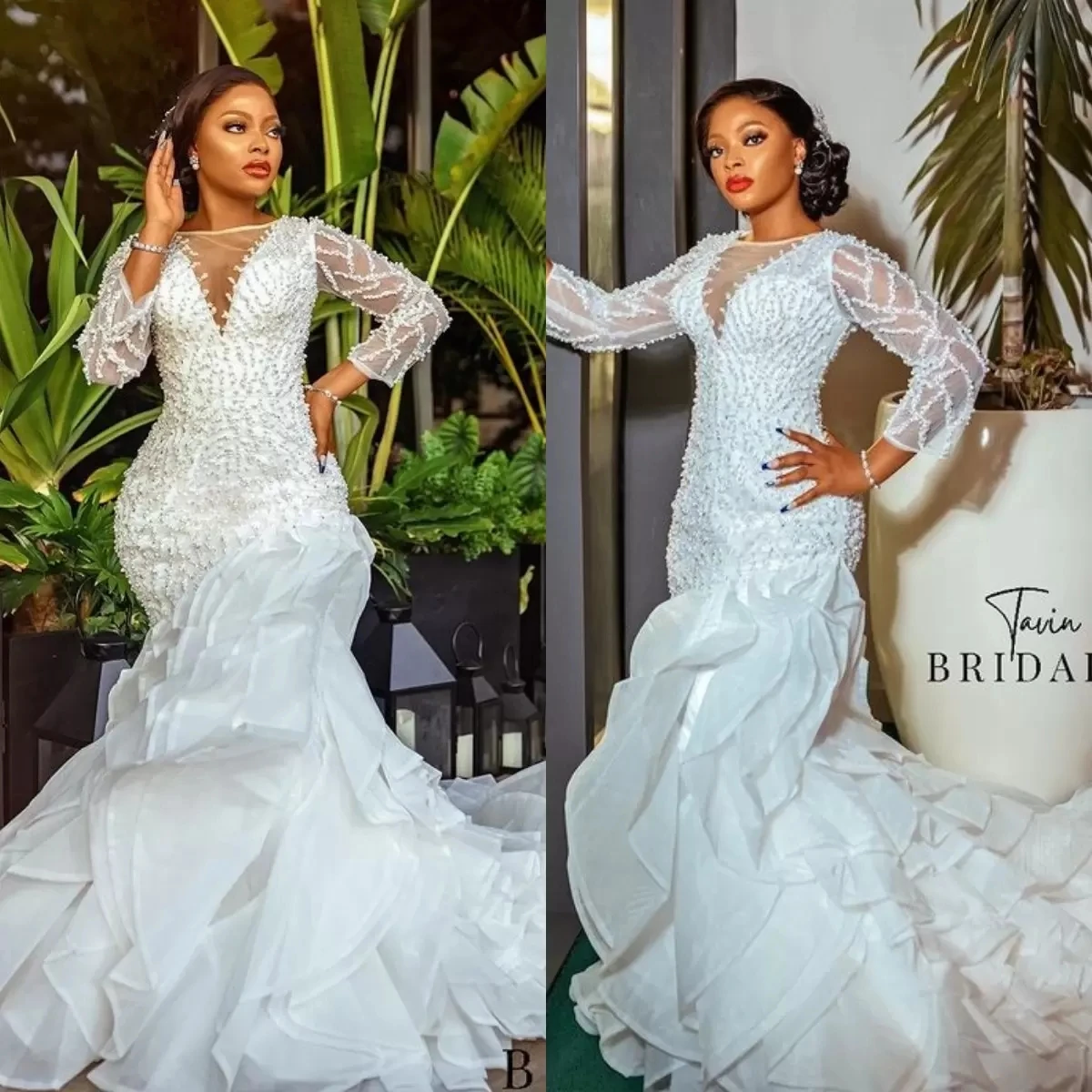 

Customers Often Bought With Similar Items Gorgeous Ruffles Mermaid Wedding Dresses Sheer Neck Sequined Long Sleeve Beaded