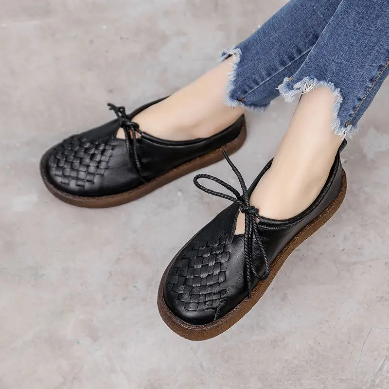 GKTINOO Spring Ladies Genuine Leather Handmade Shoes Women Lace Up Flat Shoes Women 2024 Autumn Soft Loafers Flats