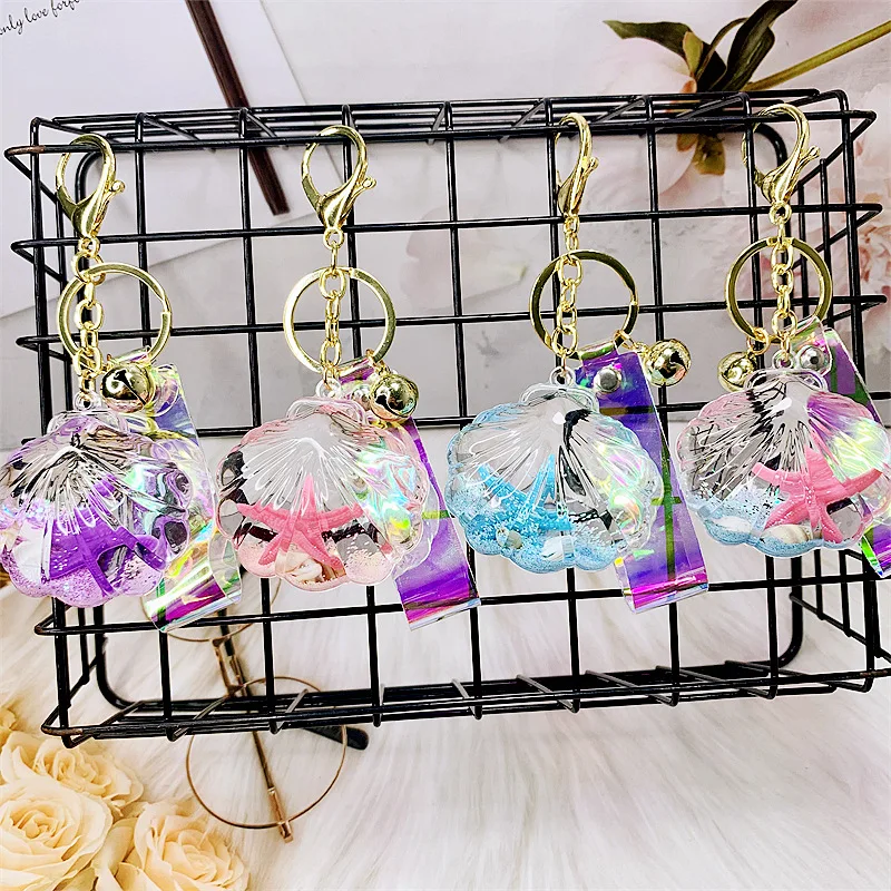 Acrylic Oil-in Marine Life Micro Landscape Keychain Pendant Shell Quicksand Floating Bottle Accessories