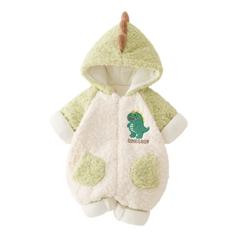 Baby Dinosaur Cartoon Cotton Clothes Baby Autumn and Winter Jumpsuit Cotton Rompers Children Plush Warm Bodysuits