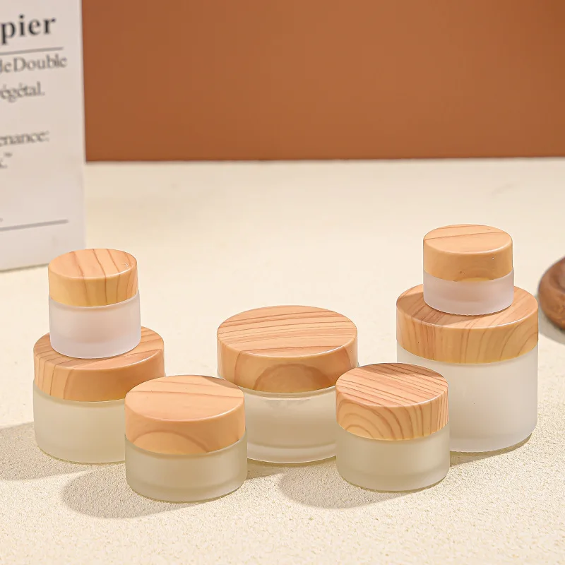 5 個 5/10/15/20/30/50/60/100 グラム空の瓶ラウンドつや消し透明ガラス化粧品容器詰め替えフェイスクリームボックスポットメイクアップ用