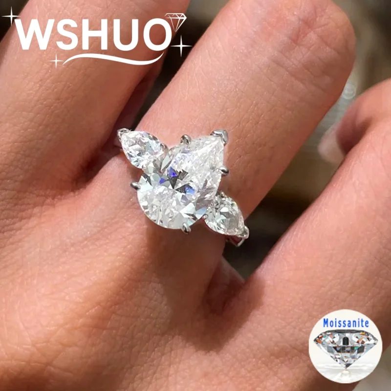 

WSHUO 1-3CT Moissanite Pear Cut Ring S925 Sterling Silver Plated 18k Gold Women Water Drop Eternity Rings Gifts Fine Jewelry GRA