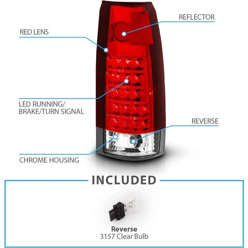 AmeriLite لـ 1988-1999 GMC كامل الحجم C/K شاحنة بيك اب تاهو الضواحي كريستال أحمر LED استبدال أضواء خلفية الجمعية