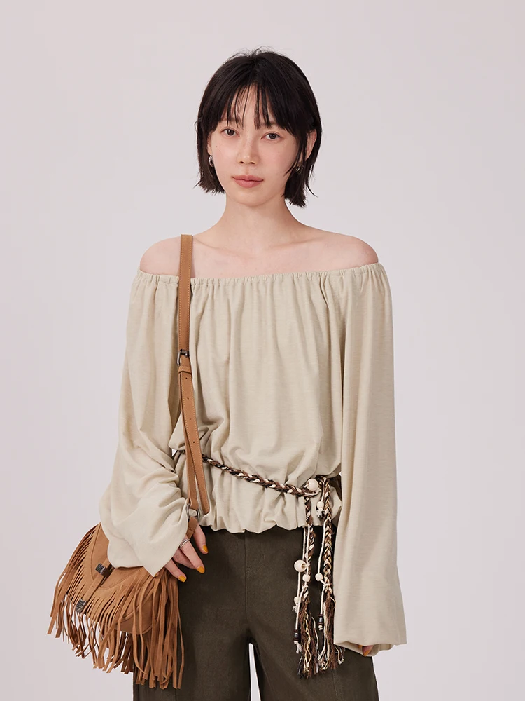 

Женская блузка с одним открытым плечом Ele Long Sleeve BORAN 2025: Новинка осенне-зимней коллекции, универсальная, деловая, повседневная, из полиэфирного волокна