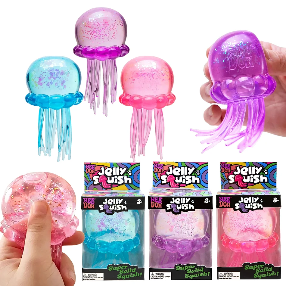 Trending Nee Doh Jellyfish & Cube Squish Toy, Soft Jelly Squeeze Stress Relief Fidget Toys, Sensory NeeDoh for Kids & Adults