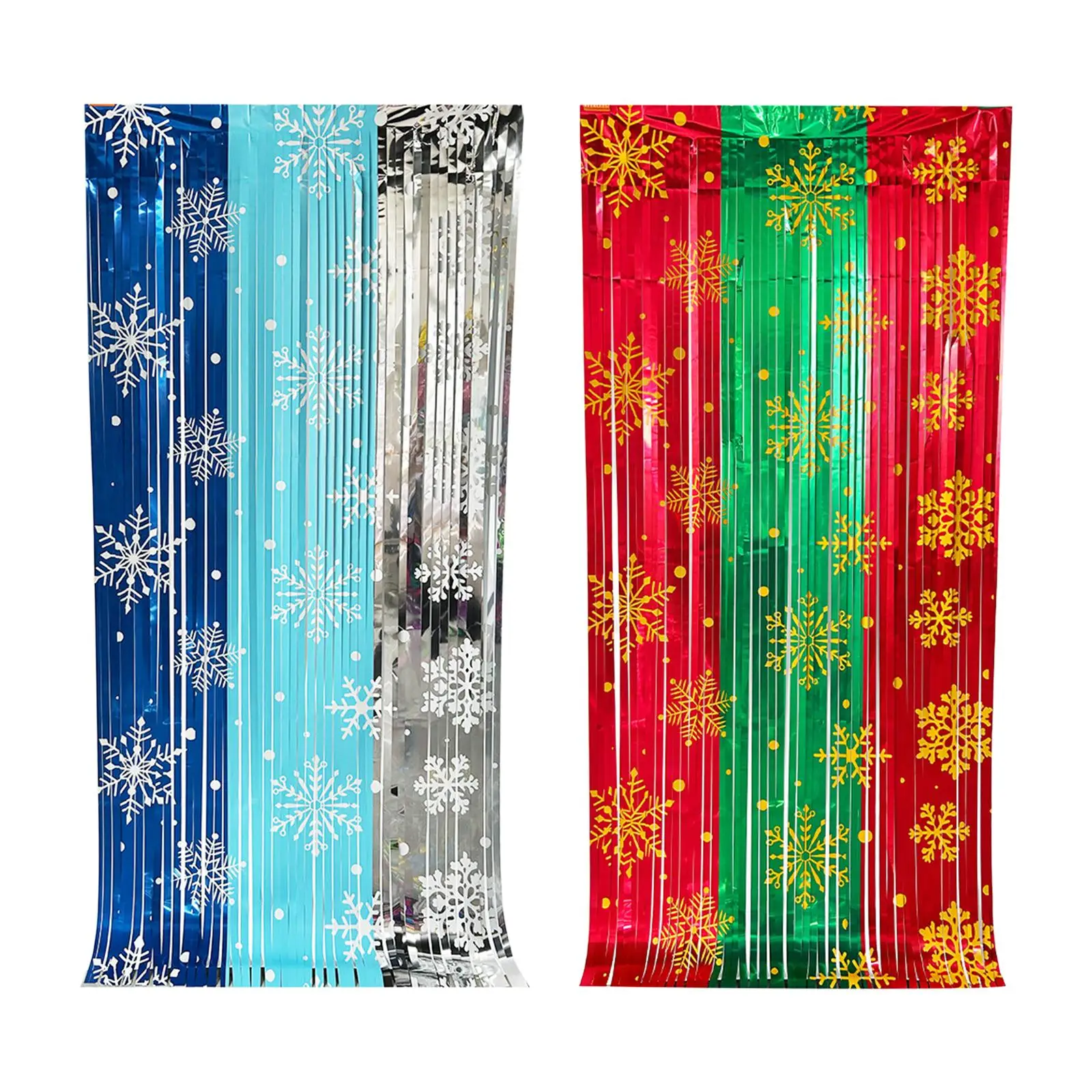 Christmas Snowflake Pattern Fringe Curtain Photo Prop for Holiday Gatherings Quick Setup Accessories 2MX1M Party Decoration
