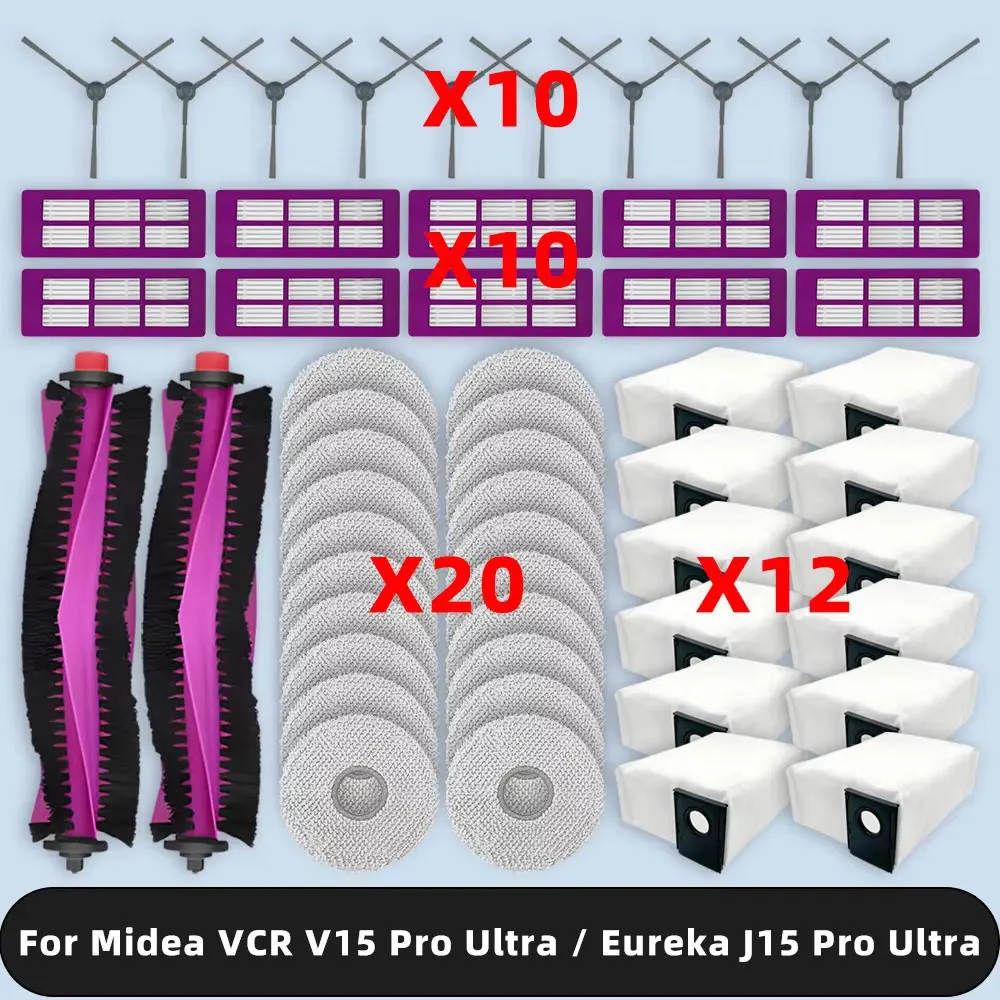 Compatible For ( Midea VCR V15 Pro Ultra / Eureka J15 Pro Ultra ) Spare Parts Main Side Brush Filter Mop Dust Bag Accessories