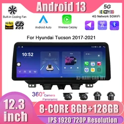 12.3 Inch Android 13 For Hyundai Tucson 2017-2021Car Multimedia Video Player 4G WIFI Auto Radio GPS Navigation 1920*720 IPS