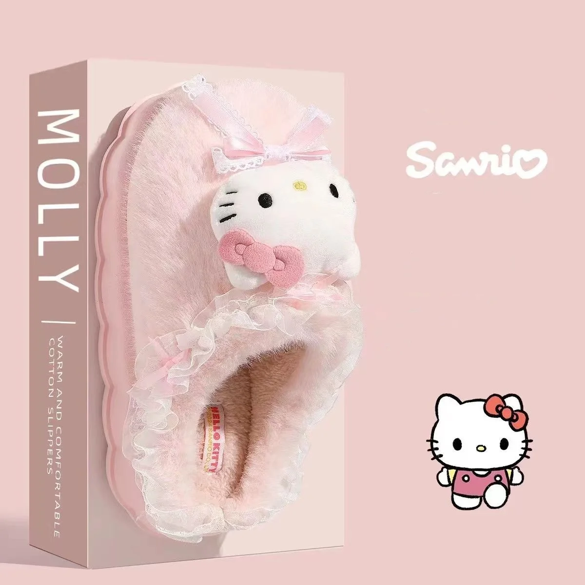 Sanrio Hello Kitty Cotton Slippers Cartoon Kuromi Cinnamoroll Cute Winter Indoor Home Slippers Thick Sole Warm Cotton Shoes Gift