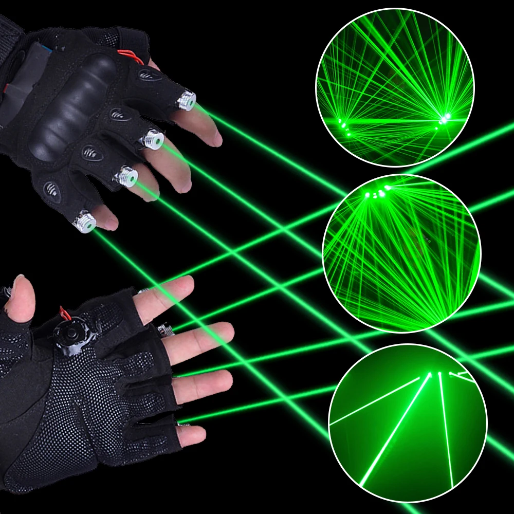 

Green LED Glow Gloves Multi-line 4 Heads Beam Light Stage Performance Props For DJ Disco Music Festival Live Nightclub Club Show