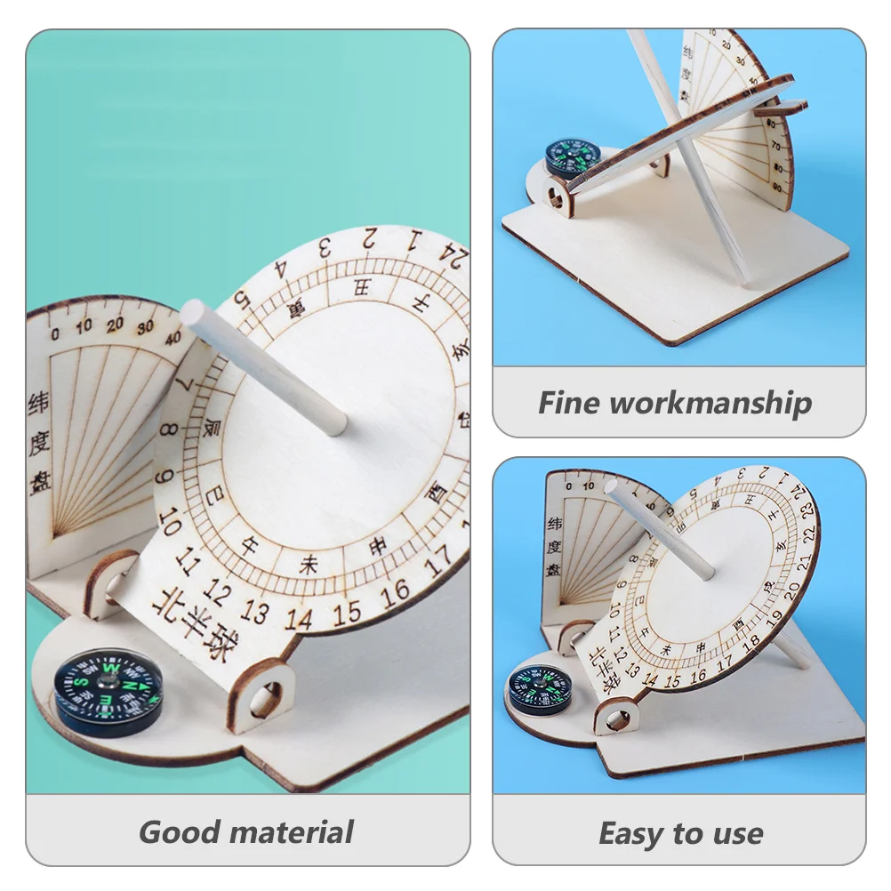 2 Pcs DIY Assembling Teaching Aids Sundial Model Wooden Scientific Educational Toy