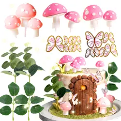 LaVenty Pink Mushroom House Cake Decoration Mushroom Cake Decoration Fairy Cake Decoration Garden Fairy Cake Decoration