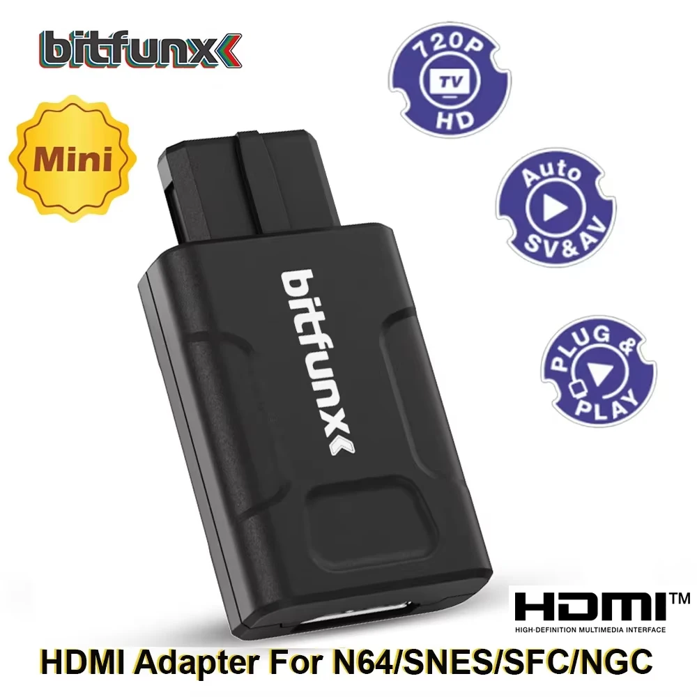 Bitfunx 720P 1080P adaptateur HDMI pour Console N64/SNES/SFC/NGC 4:3/16:9 rapport d'aspect commutation SV et entrée Composite convertisseur HDTV