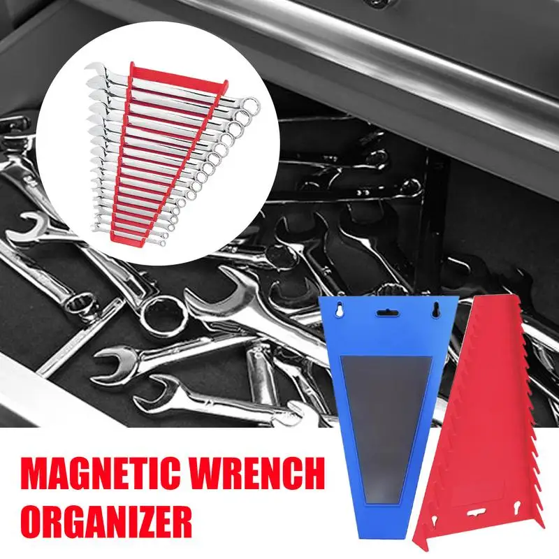 Wrench Organizer For Tool Box 2X Magnetic Wall Mount Storage Rack Open End Wrench Organizer Lightweight Wrench Holder Set For