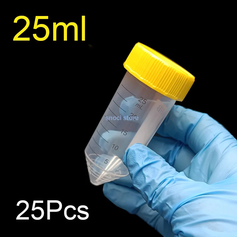 25Pcs 25ml Plastic Screw Cap Sharp Bottom Centrifuge Test Tube with Scale Free-standing Centrifugal Tubes Laboratory Fittings