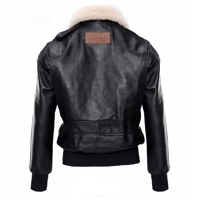 2024 New Women Air Force G1 Pilot Leather Jacket Fashion Embroidered Paratrooper Sheepskin Wool Fur Collar Winter Coats