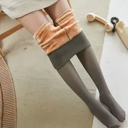 Winter Fake Translucent Leggings Women High Waist Slim Sexy Tight Leggins Elasticity Plus Velvet Warm Leggings Female
