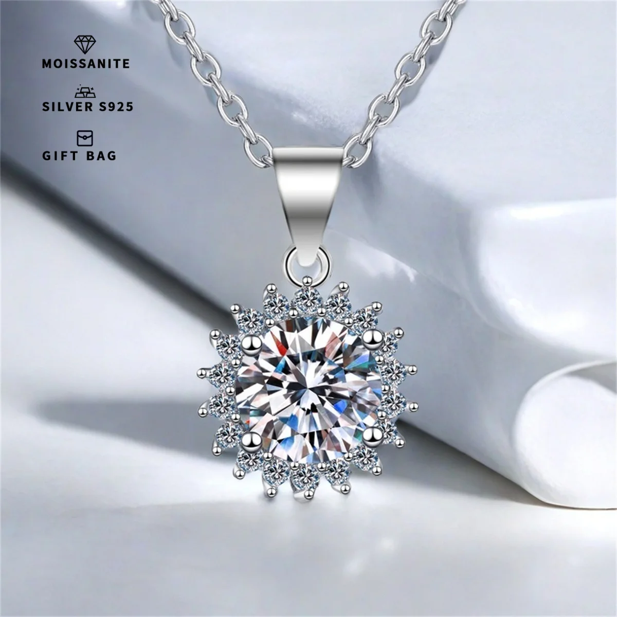 White Sunflower GRA moissanite Pendant S925 silver Platinum plating Charm Party Wedding Pendants Necklace For Women Jewelry