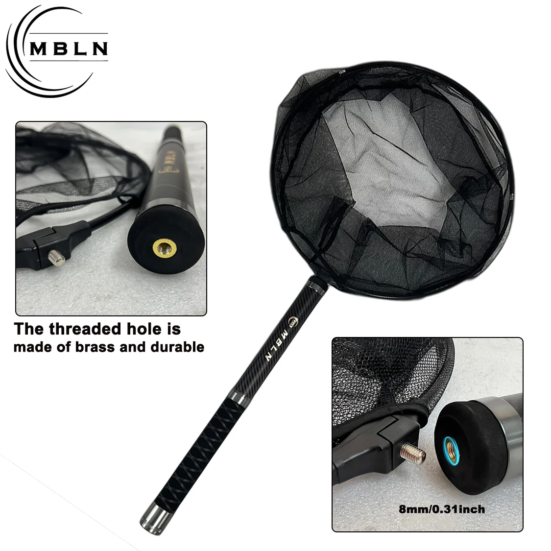 شبكة مغرفة كربونية فائقة الصلابة وقصيرة جدًا، ممتدة حتى 6.4 م/251.97 بوصة، تم سحبها لأكثر من 60 سم، سهلة التخزين