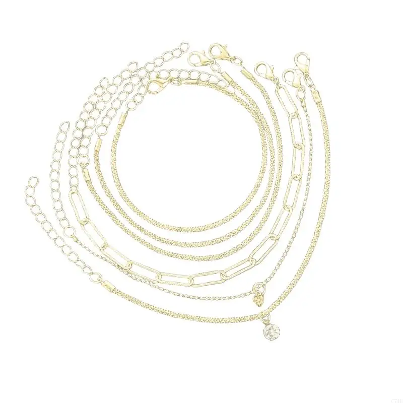 Paquete C71E 6 piezas pulseras espumosas establecidas joyas cadena manos ajustable para mujeres