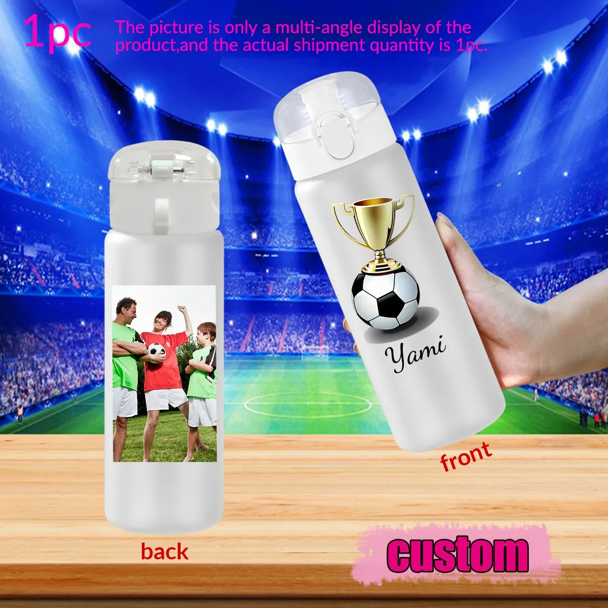 1pc custom photo name 780ml/26oz baseball outdoor travel sports cup with rope leak-proof plastic water bottle