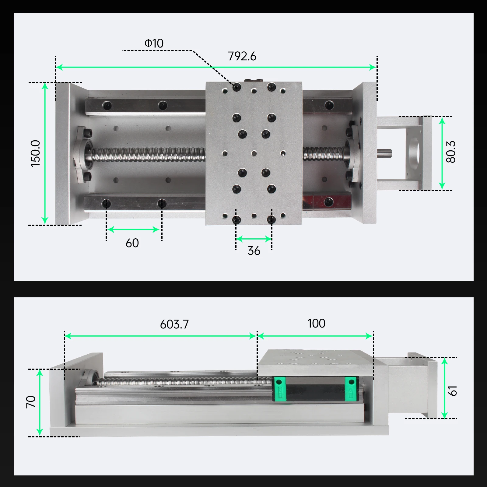 Z axis Motion Table CNC Sliding Stage Travel 100-600mm ZBX150 Linear Guides SFU1605 Ball Screw Support Nema23 57 Stepper Motor