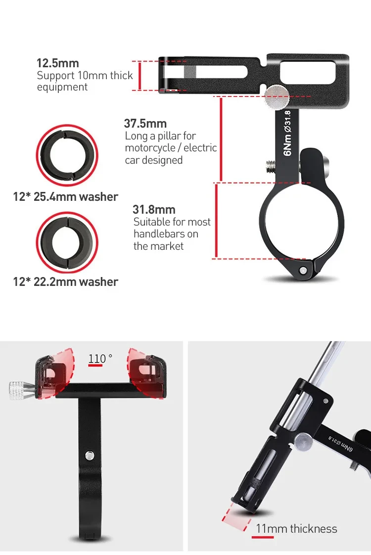GUB P10 Fahrrad-Telefonhalter, Halterung aus Aluminiumlegierung, Motorrad-Fahrradständer, Halterung, Lenkerclip für 55–100 mm – Detail 7
