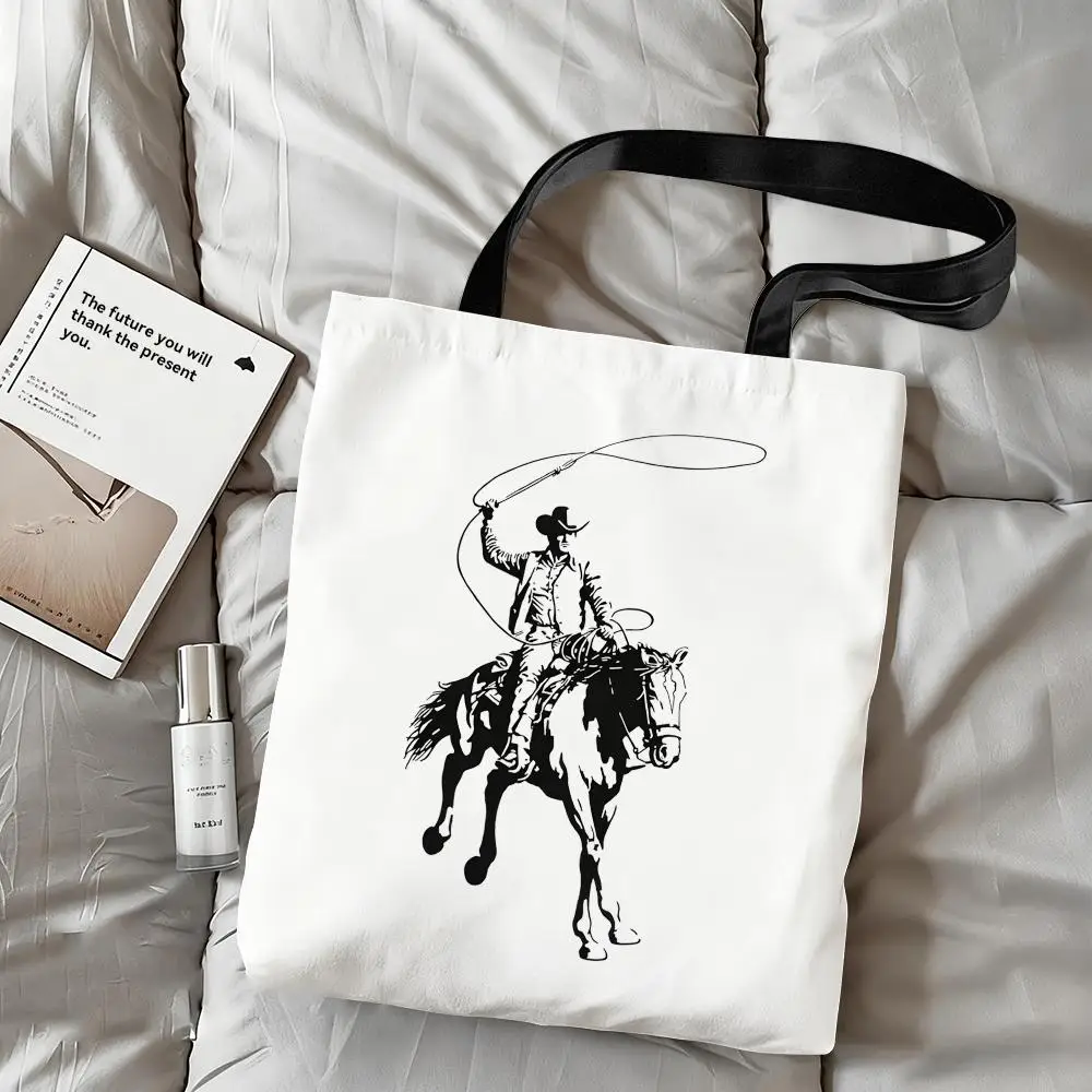 Western Cowboy Graphic Storage Bags Storage Bags Canvas Tote Bag Large Capacity Shoulder Fashion Eco Shopping Handbag