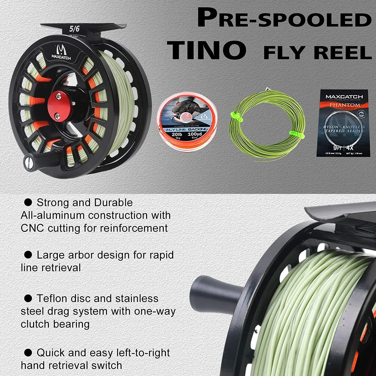 MAXCATCH Amigo Fly Fishing Kit 9ft 5-7WT Fast Action Fly Rod Reel Line Leader Hooks w/ Triangle Tube Fly Fishing Combo Set
