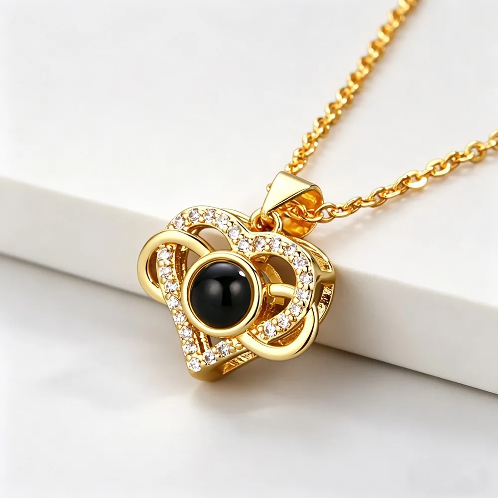 Necklaces 100 Languages I Love You Projection Heart Pendant Stainless Steel Chain For Women Girlfriend Mom Romantic Gift