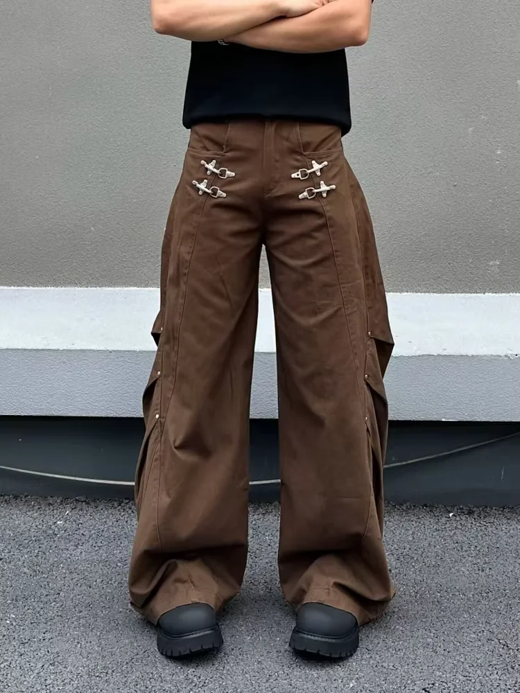 2026 Ropa Y2K Grunge Airplane Buckle Design Black Baggy Jeans Pants For Men Clothing Wide Leg Streetwear Pleated Long Trousers