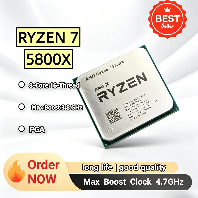 Procesador AMD Ryzen 7 Desktop 5800X GHz, Socket AM4, 3.8 GHz, 16 Hilos, CPU L3=32M 3200 MT/s DDR4, 7nm 8 Núcleos, hasta 4.7 GHz, AMD