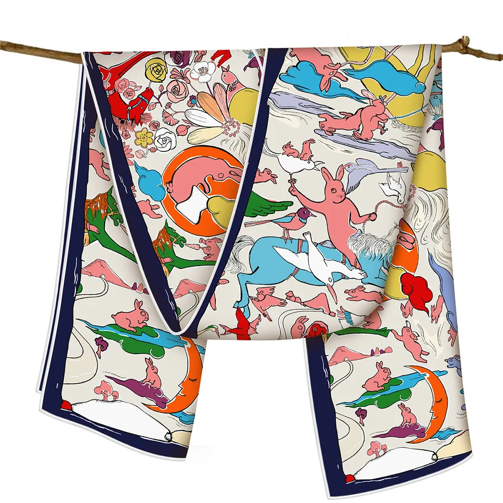 

Twill Silk Scarf 150CM 40CM Long Shawls Woman Scarves for Neck Hair Accessories Bag Belt Decoration Christmas Gift