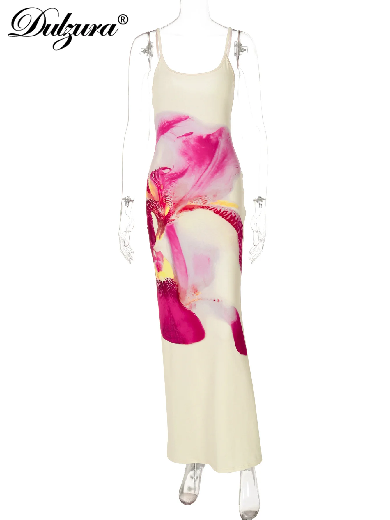 Dulzura sans manches dos nu moulante fleur imprimé Cami robe Maxi Sexy élégant décontracté robe longue fête Club rue vêtements d'été