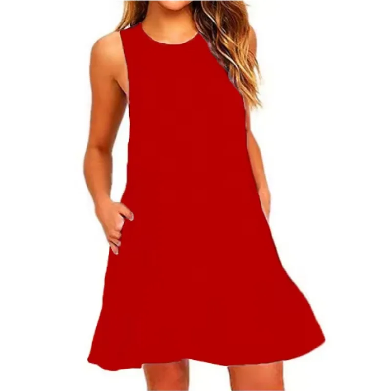 Women's Summer Casual Swing T-Shirt Dresses Beach Cover Up With Pockets Plus Size Loose T-shirt Dress