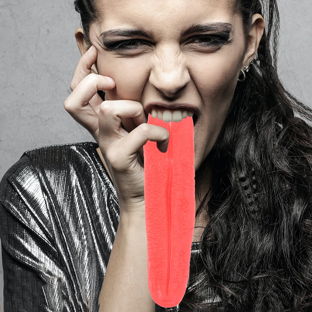 Accesorios de lengua larga roja, materiales Premium, lenguas falsas, demonio, broma divertida, vinilo, 2 uds.