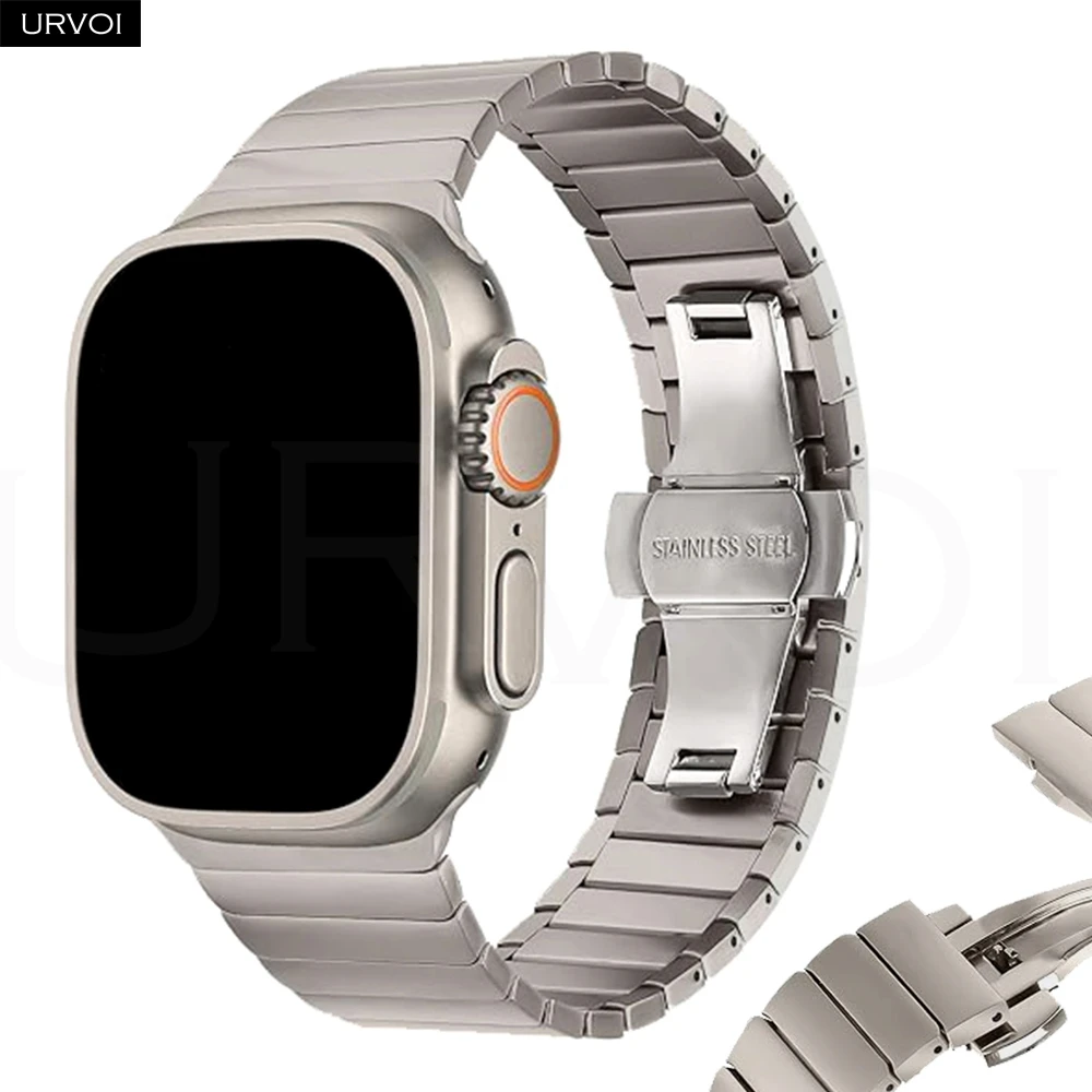 

Браслет URVOI Link для Apple Watch Ultra 2, ремешок серии 10, 9, 8, ремешок из нержавеющей стали для iWatch, застежка-бабочка, широкий дизайн, 49 мм