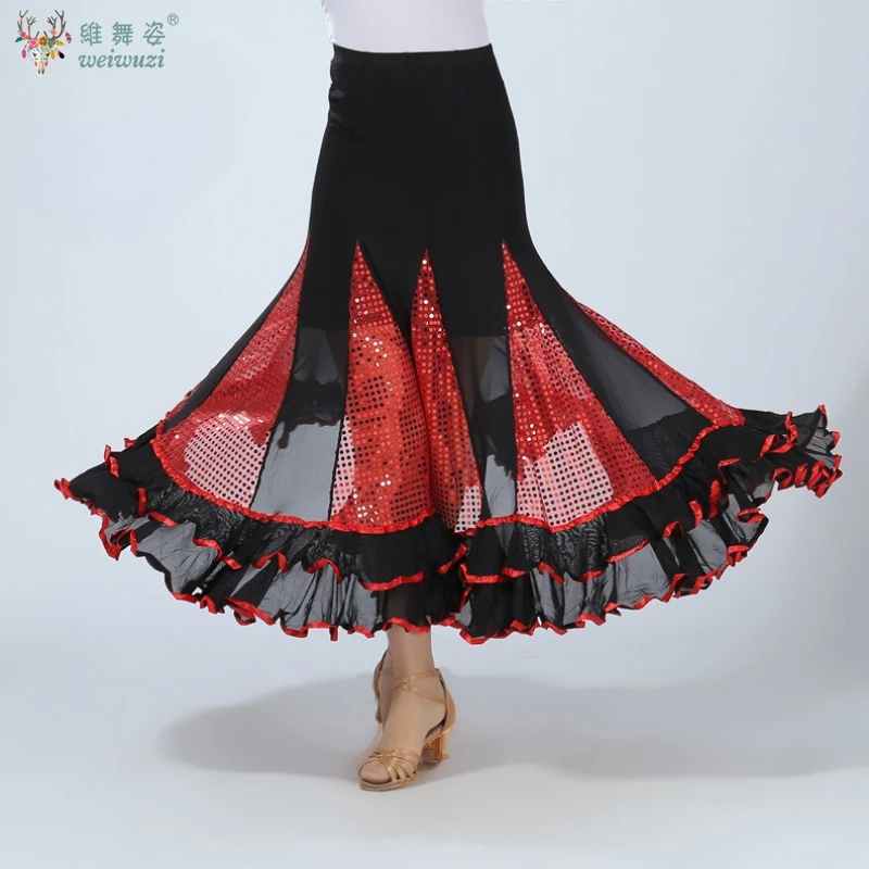 Nuove gonne da ballo da sala da donna Salsa latina Tango Gonne da ballo moderne Standard nazionale Valzer Concorso di flamenco Abito da ballo