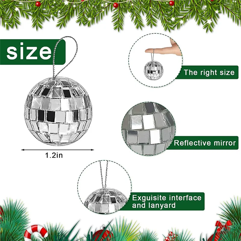 30pcs Mirror Ball 3cm Christmas Tree Ornaments Bar Disco Ball Hanging Cake Home Party Decoration New Year Gift