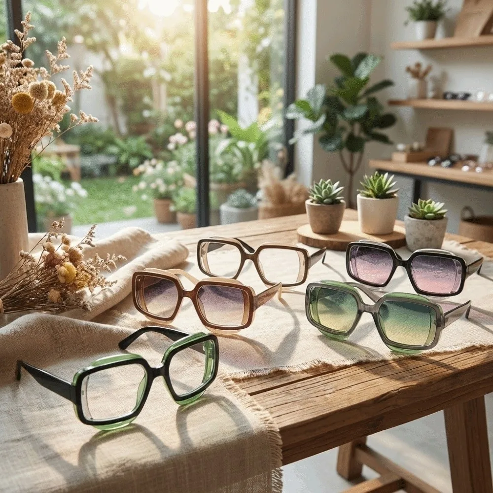PC Material Two-Tone Square Frame Sunglasses Gradient Lens Polygon Color-Block Sun Shades Thick Frame UV400 Protection