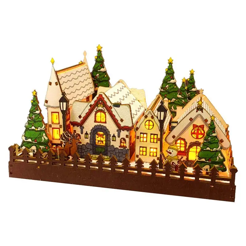 

Christmas Village Houses Winter Scene LED Christmas Villages Christmas Houses Display Pre-Lit Christmas Supplies Desktop Decor