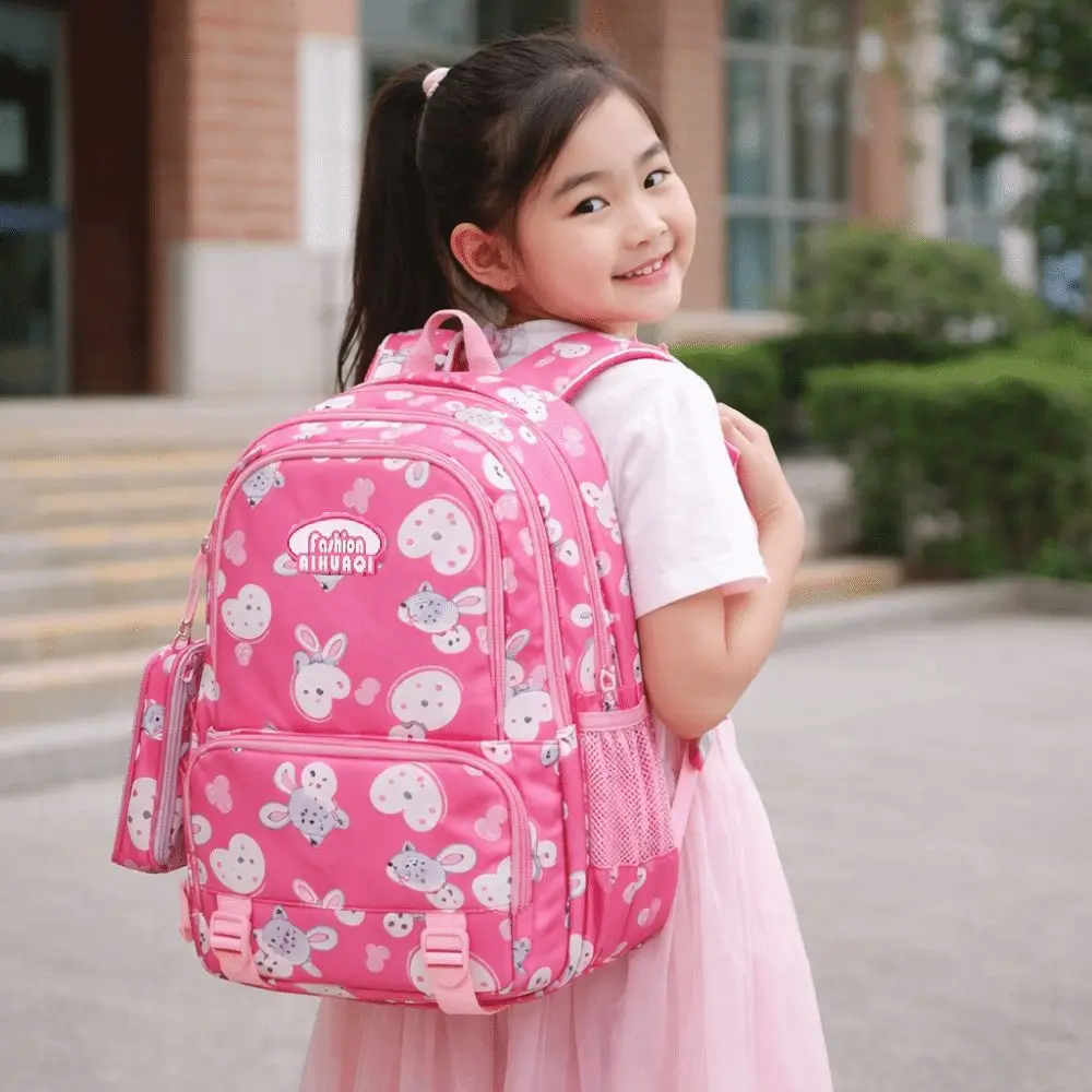 Rabbit Cartoon Shoulders Bag Love Heart with Pencil Case Student Schoolbag Oxford Cloth Adjustable Large Capacity Backpack
