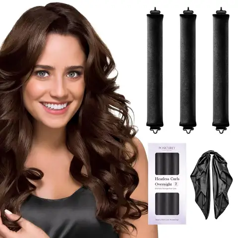 No Heat Curling Rod with Scarf, Velvet Hair Curlers to Sleep in Overnight Curls with Hook Blowout Rods Headband with Silk Scarf