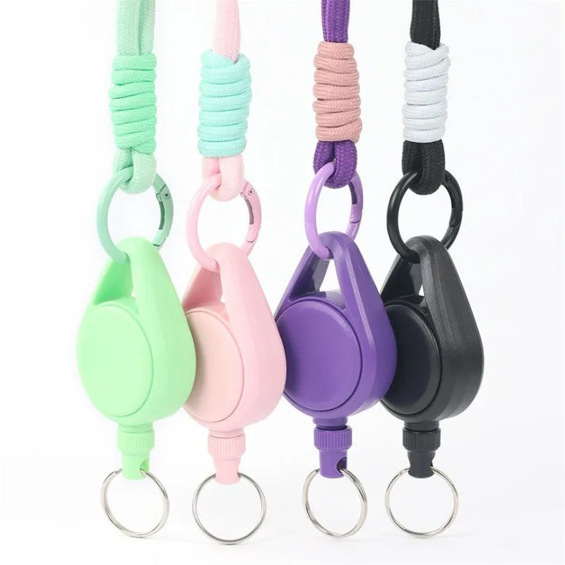 4 Colors 60cm Badge Reel With Braided Rope & Wire Rope Retractable ID Badge Holder Clip Anti-loss Easy To Pull Keychain