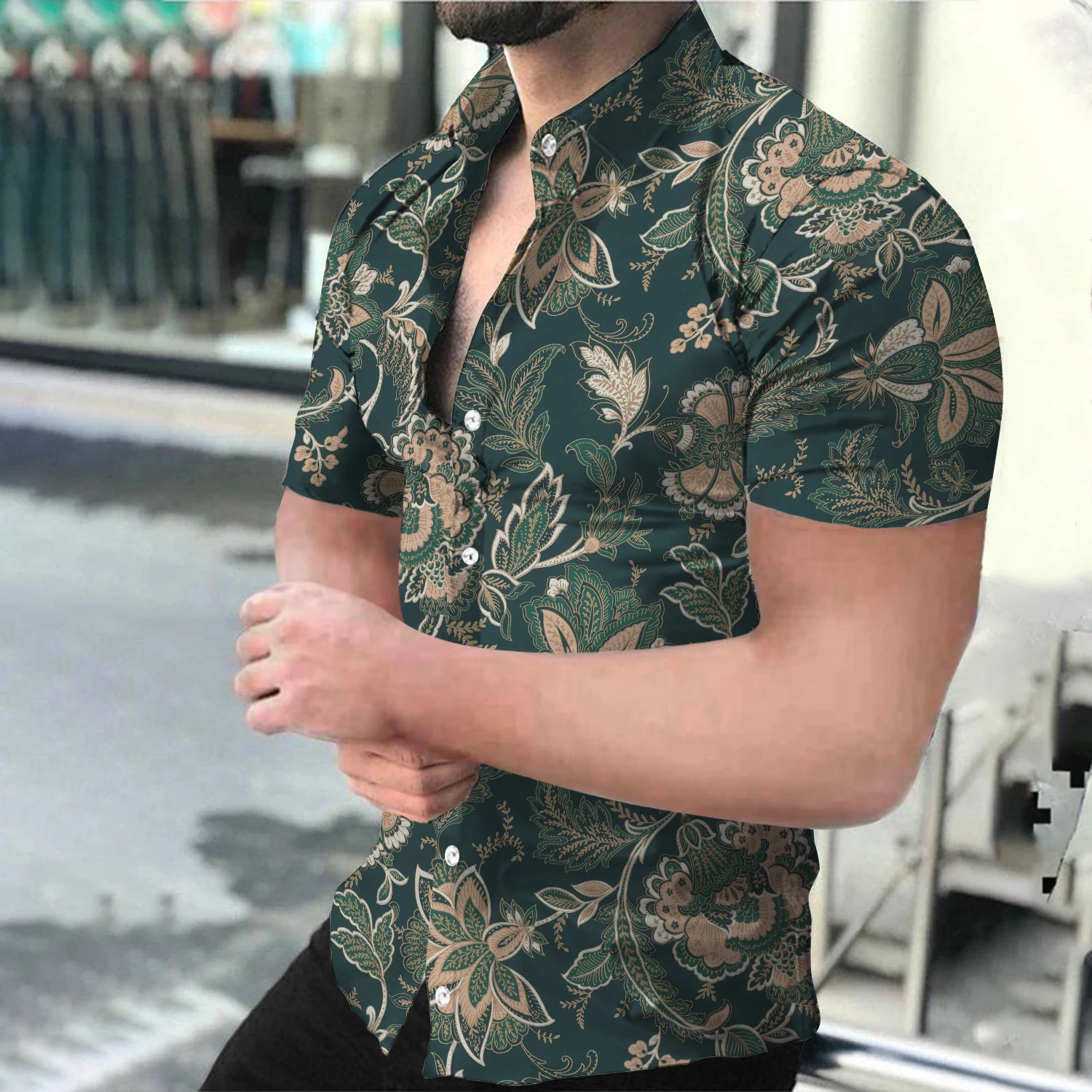 

Fashion Luxury Social Men's shirts Turn-down Collar Shirt Casual Flower Print Short Sleeve Tops Prom Party Designer Mens Clothes