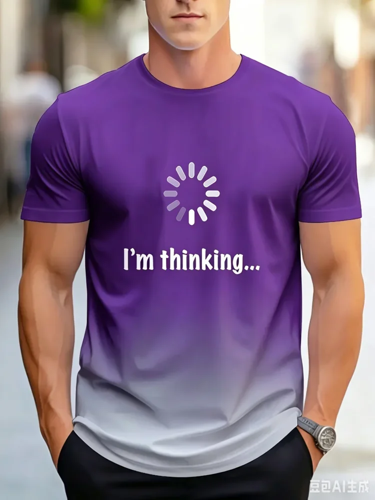 Fashion I'm Thinking Loading Letter Print T-shirt Funny Gradient Graphic T Shirt Humor Geek Casual Tee Tops Trend Street Clothes